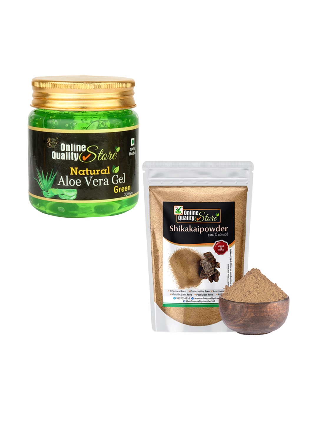 

Online Quality Store Set Of 2 Aloe Vera Gel & Shikakai Powder - 200 g Each, Beige