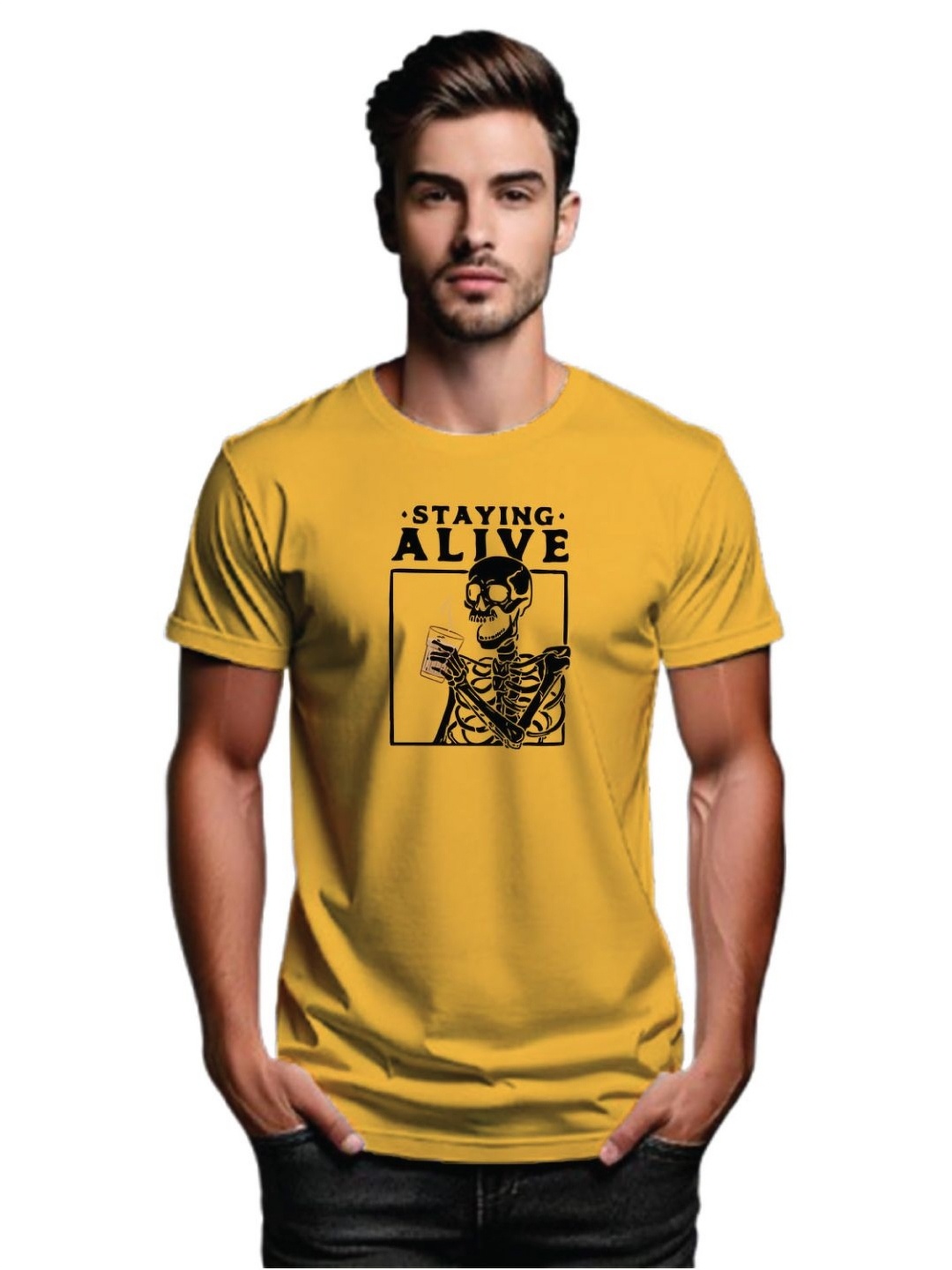 

Tantra Men Typography Printed T-shirt, Yellow