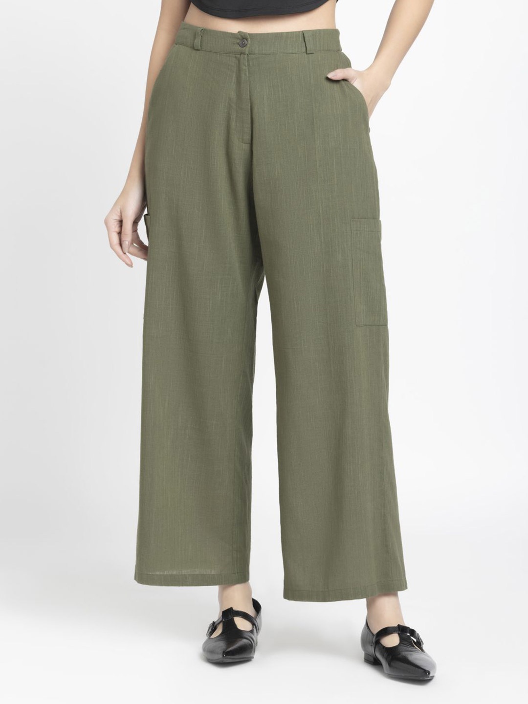 

SHAYE Women Relaxed High-Rise Cargos Trousers, Olive