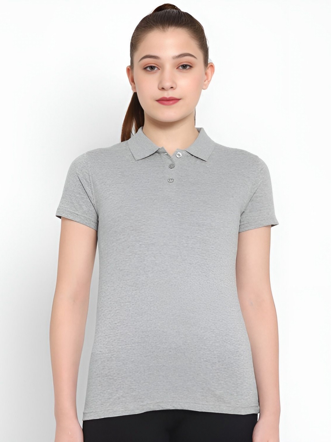 

Shiv traders collection Women Polo Collar T-shirt, Grey