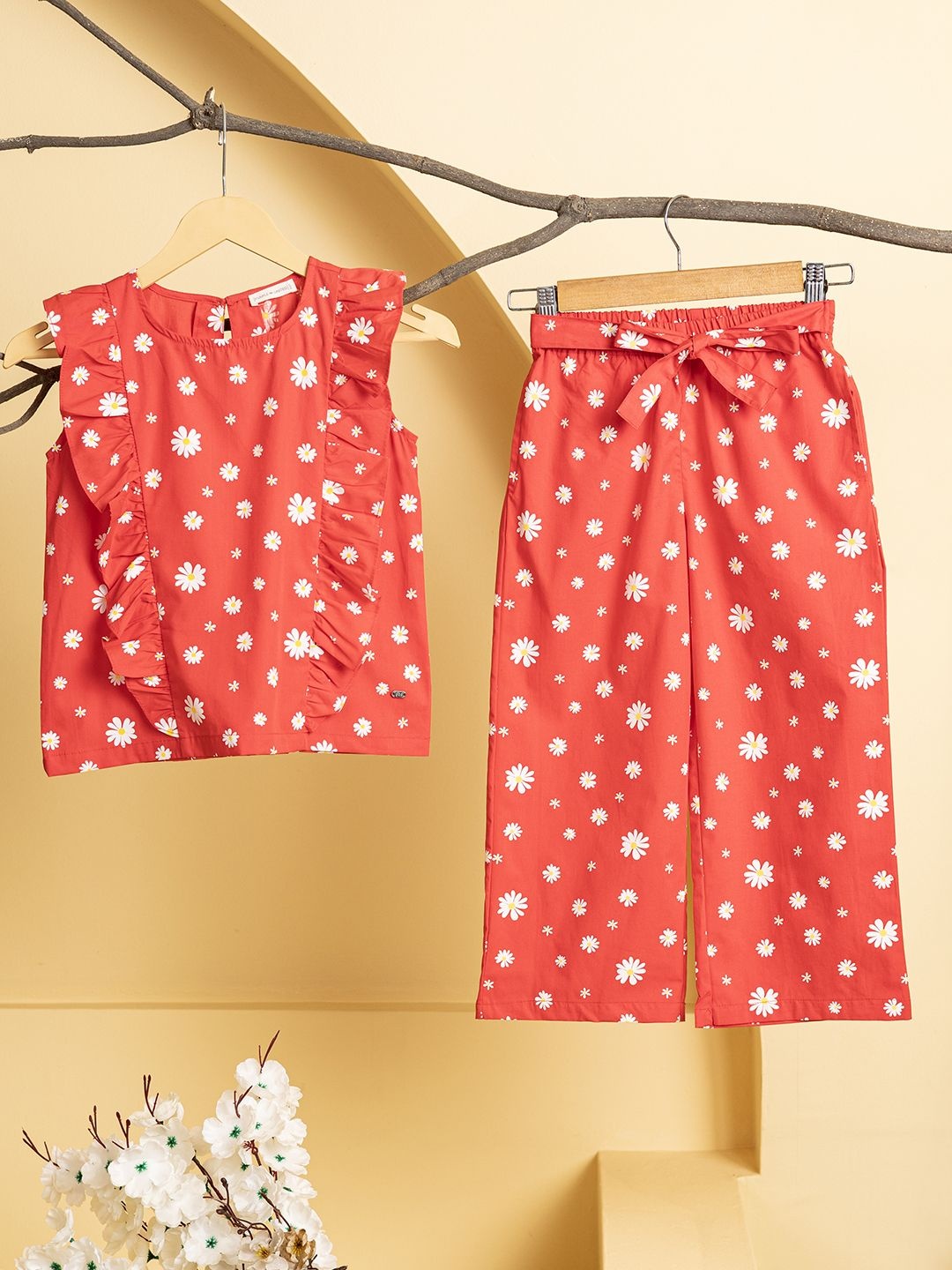 

Purple United Kids Girls Printed Top with Trousers, Red