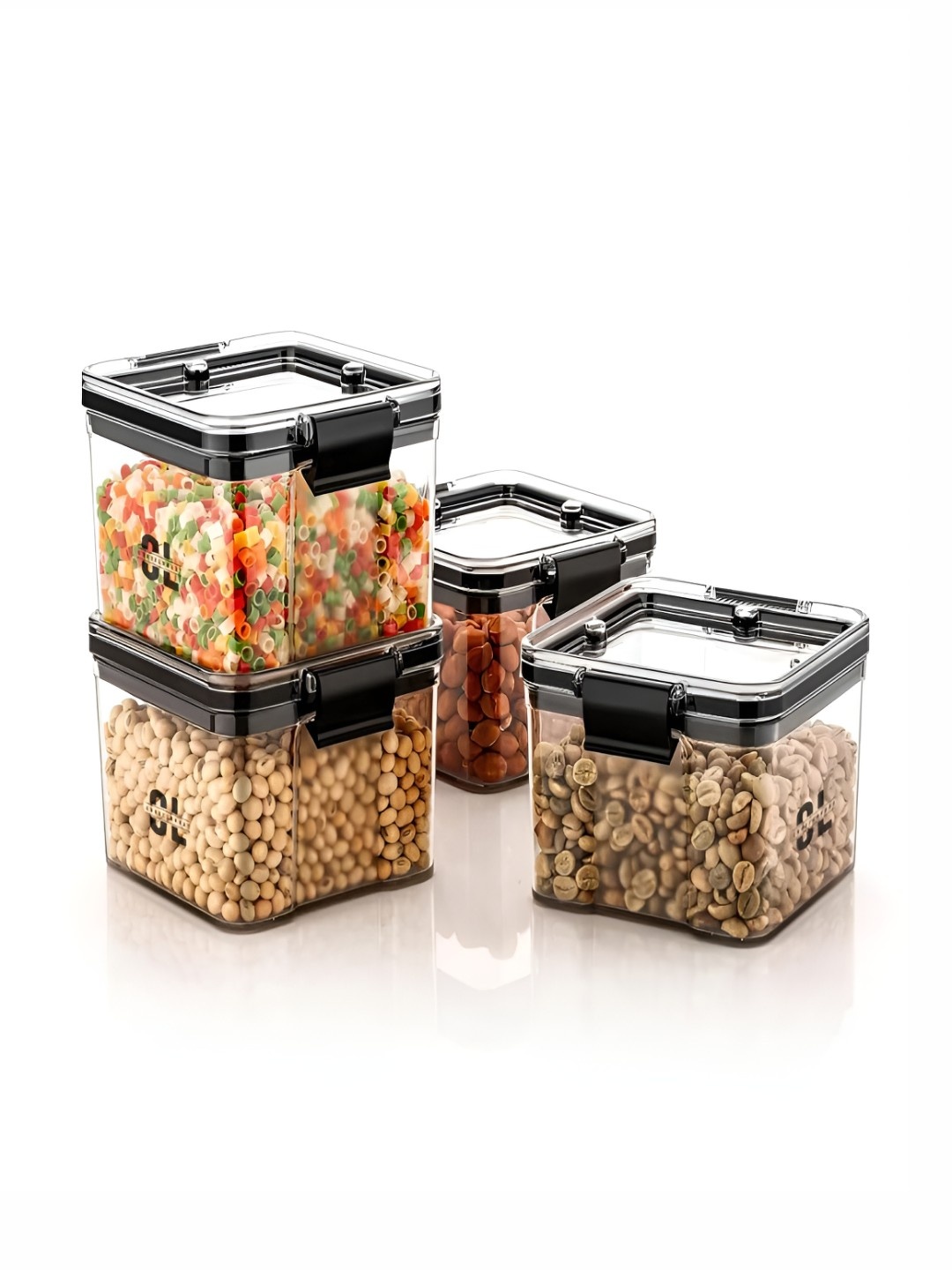 

Craftlayout Set Of 4 Transparent & Black Air Tight BPA Free Container