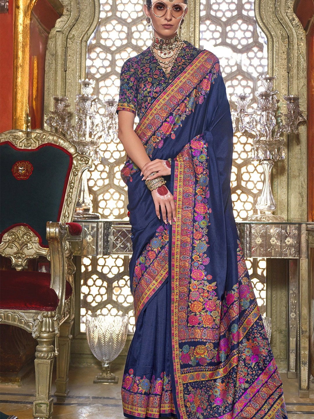 

MAHALASA Woven Design Art Silk Kanjeevaram Saree, Blue