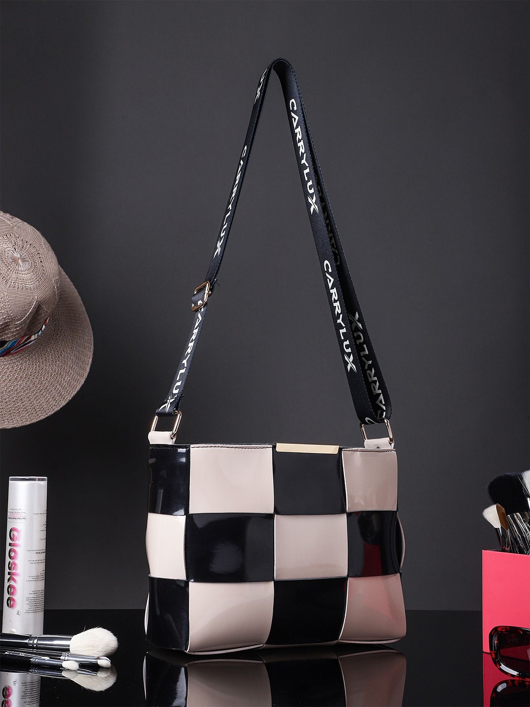 

CarryLux PU Checked Sling Bag, Black