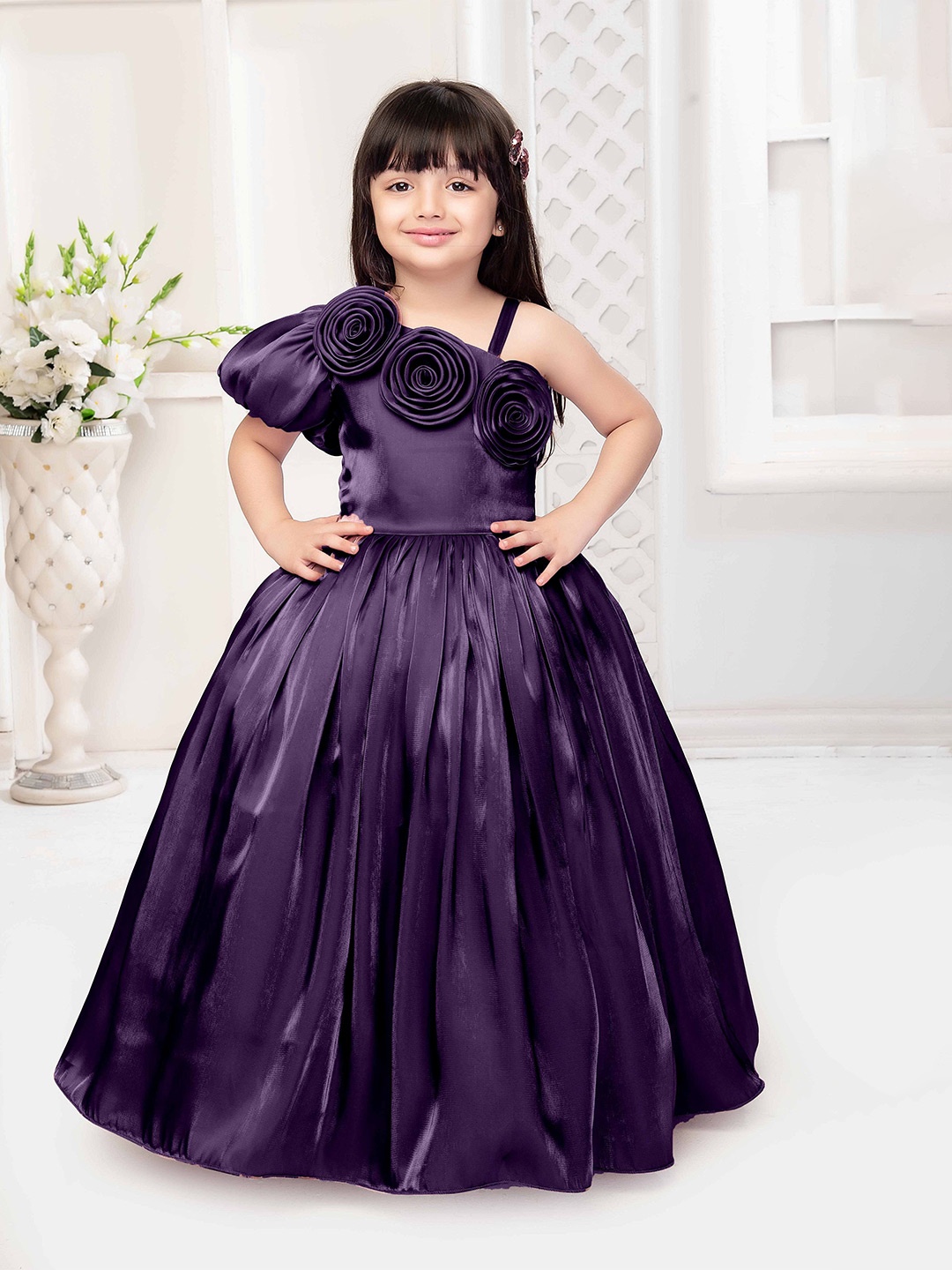 

SARDAR DRESSES One Shoulder Satin Maxi Dress, Purple