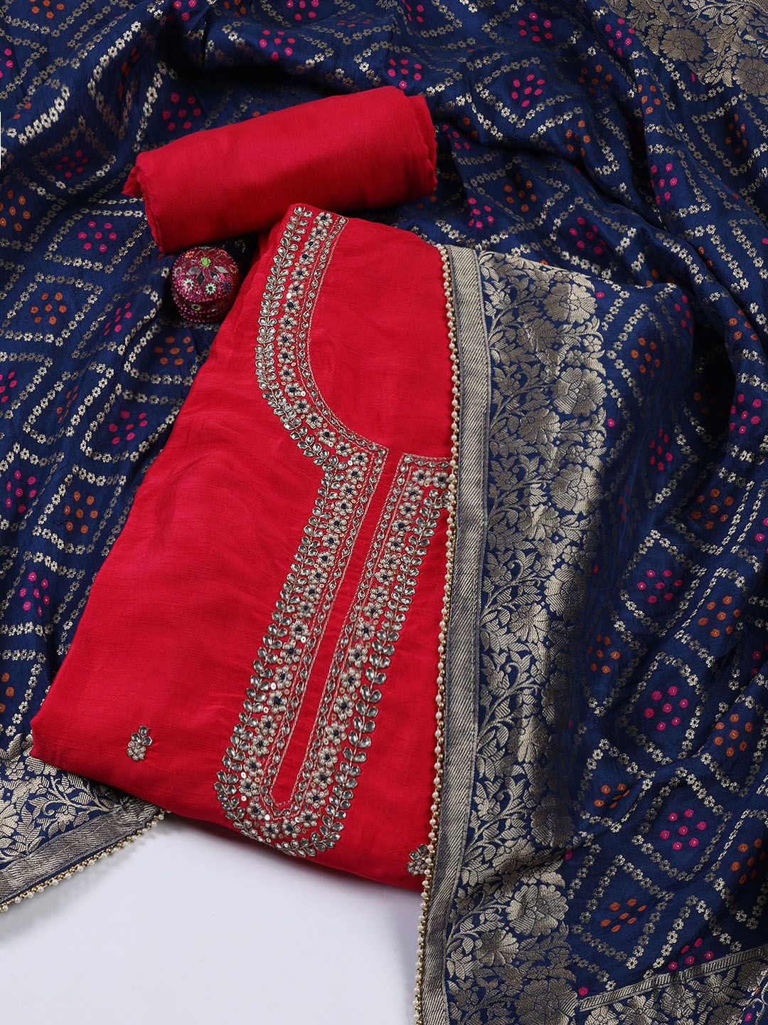 

Meena Bazaar Embroidered Art Silk Unstitched Dress Material, Pink