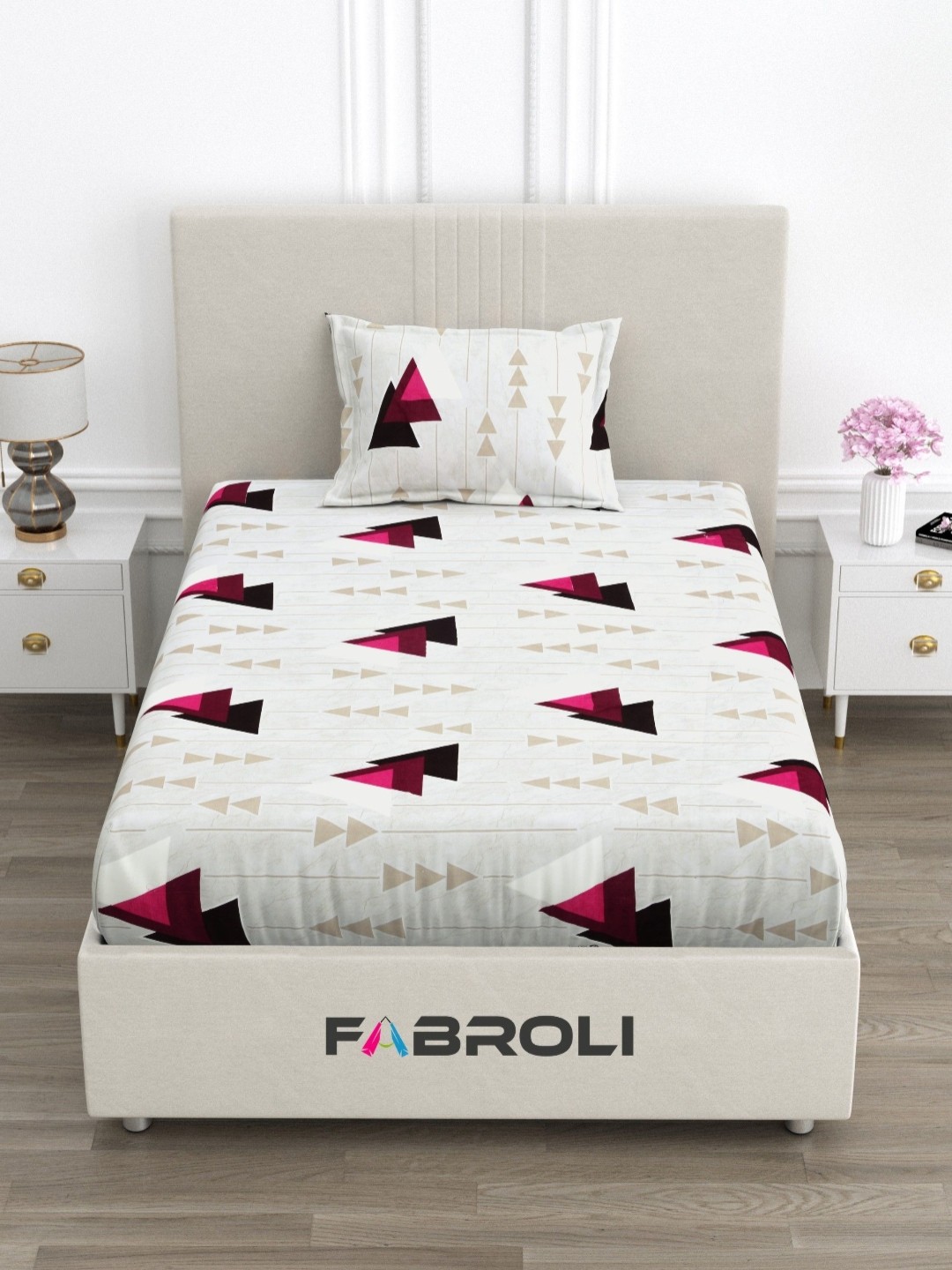 

FABROLI White Floral 300 TC Single Bedsheet with 1 Pillow Covers