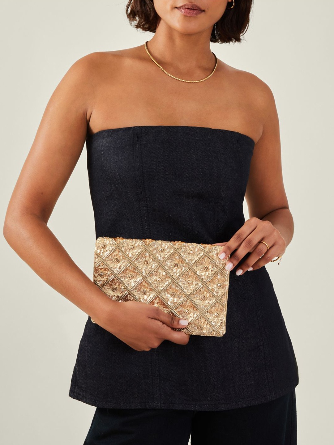 

Accessorize Embroidered Foldover Clutch, Gold