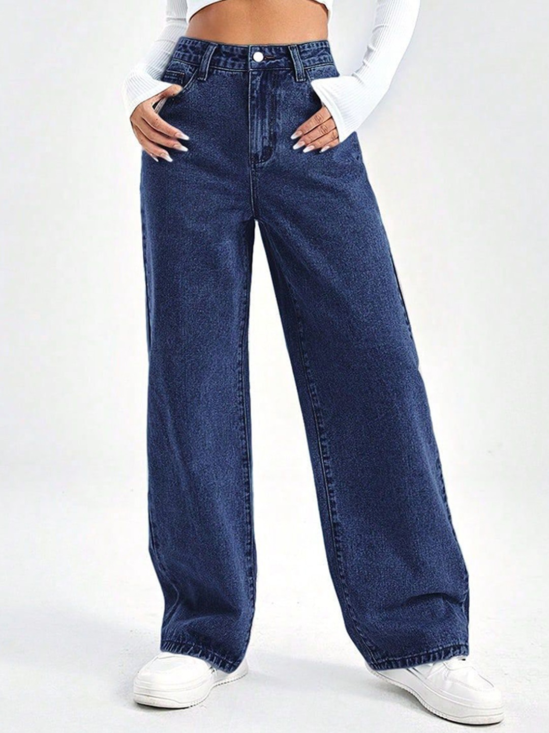 

MERCEL Women Wide Leg High-Rise Stretchable Jeans, Navy blue
