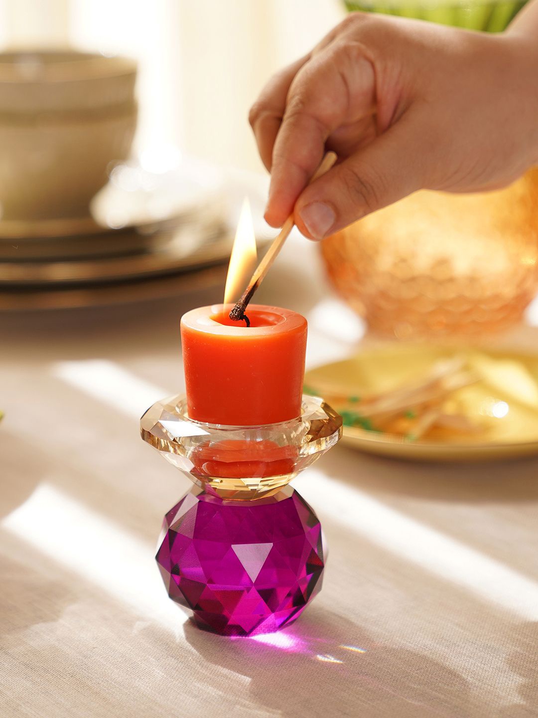 

Pure Home and Living Brown & Purple Candle Holder