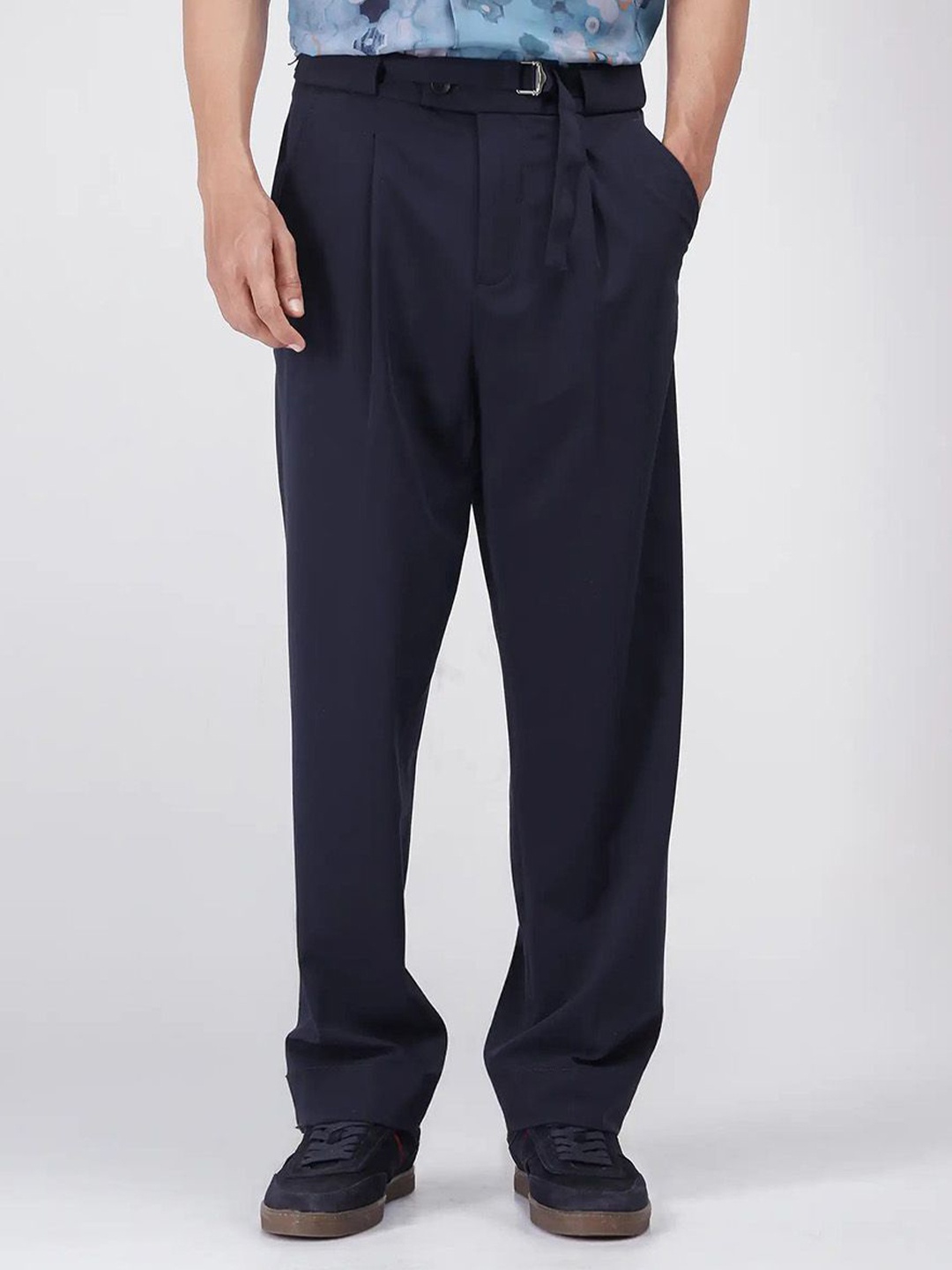 

RARE RABBIT Men Tailored Pleated Trousers, Navy blue