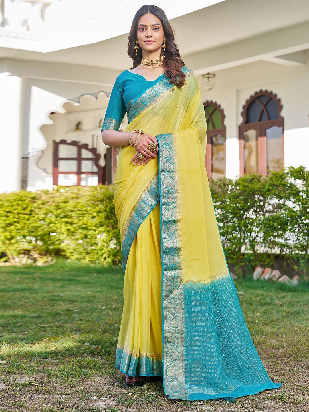 

all about you Zari Silk Blend Patola Saree, Yellow