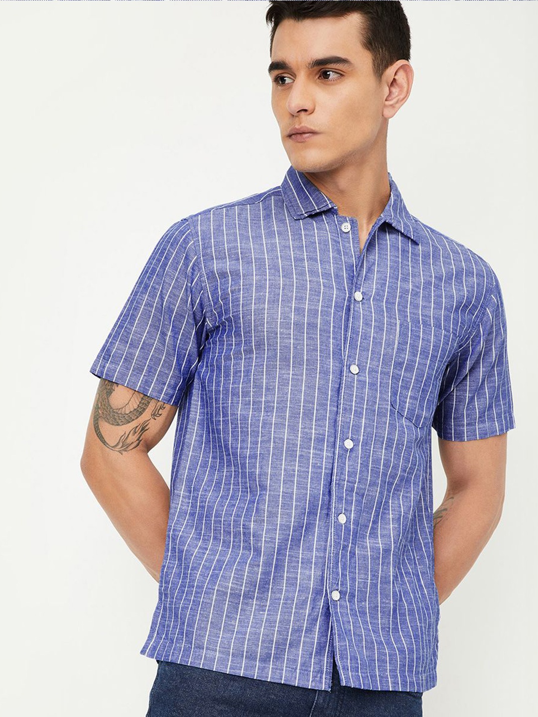 

max Men Opaque Striped Casual Shirt, Blue