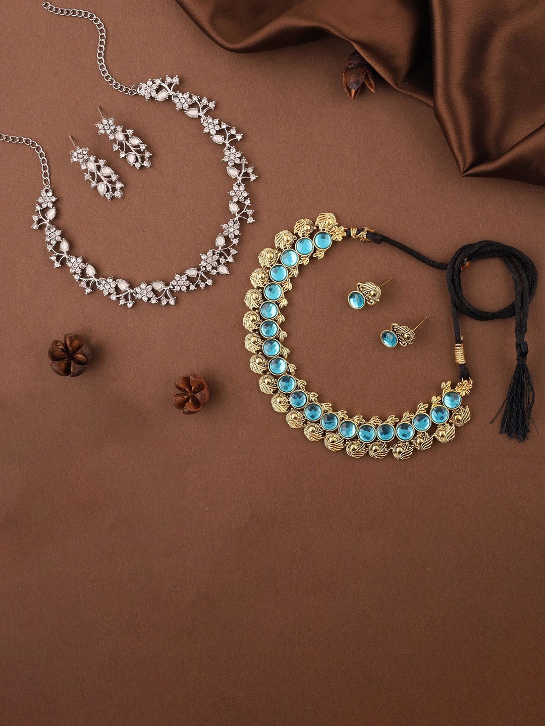 

Lyriss Set Of 2 Gold & Sliver-Plated American Diamond-Studded Jewellery Set