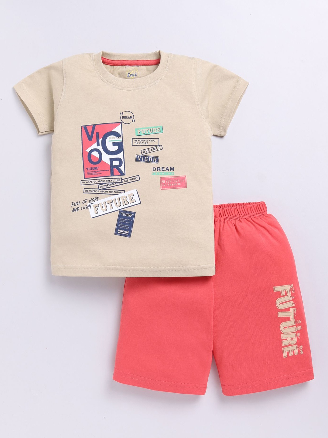 

Zeal Boys Printed T-shirt with Shorts, Beige