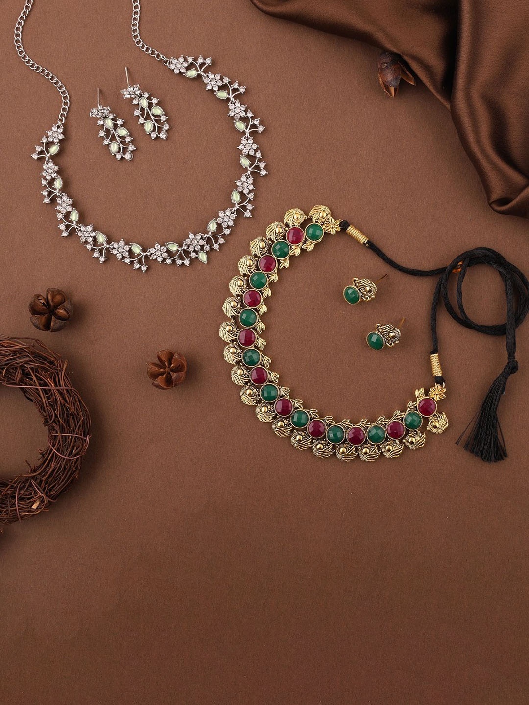 

Lyriss Set Of 2 Gold & Silver Plated AD Stone Studded Jewellery Sets