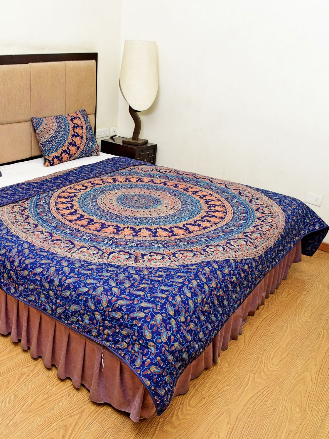 

HANDICRAFT PALACE Blue & Orange Ethnic Motifs AC Room 210 GSM Double Bed Blanket