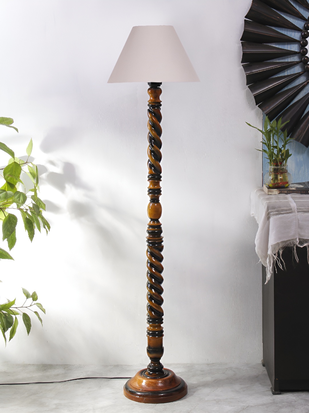 

Devansh Brown & Grey Textured Cotton Conical Wooden Floor Lamp