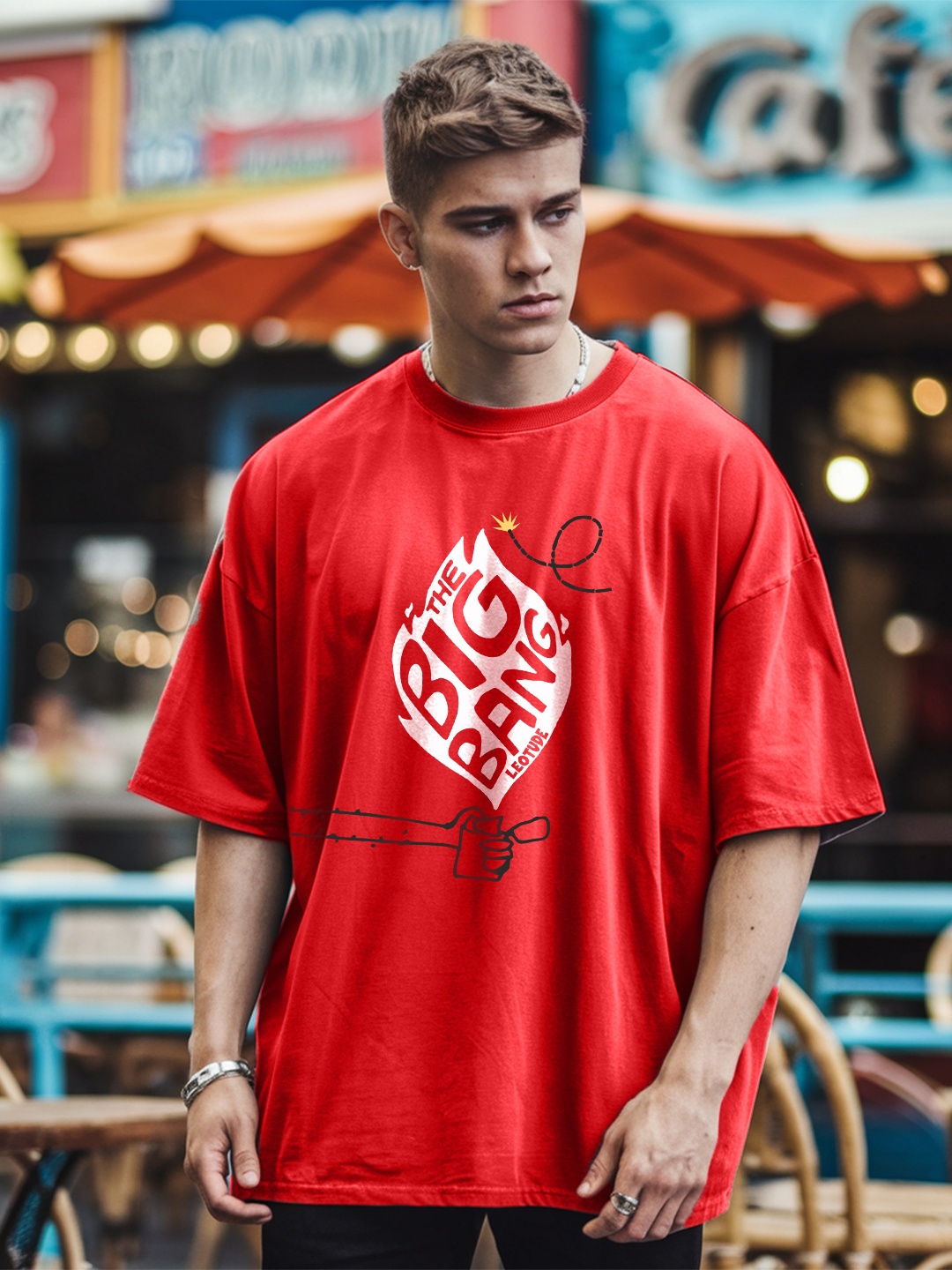 

Leotude Men Printed T-shirt, Red