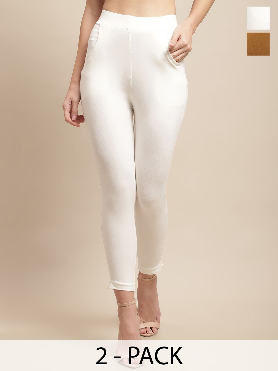 

Valles365 by S.C. Pack Of 2 Mid-Rise Ankle-Length Leggings, Off white
