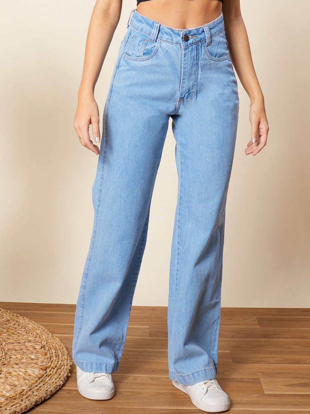 

BAESD Women Comfort Wide Leg Light Fade Stretchable Jeans, Blue