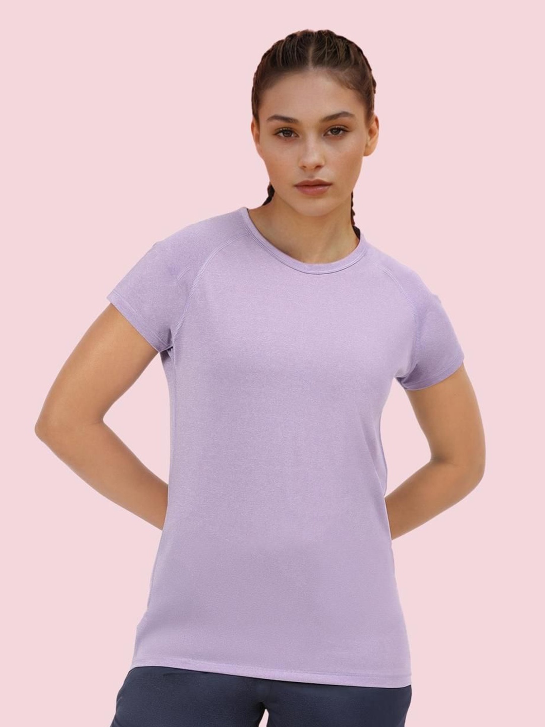

Enamor Women Dri-FIT Pockets Slim Fit T-shirt, Violet