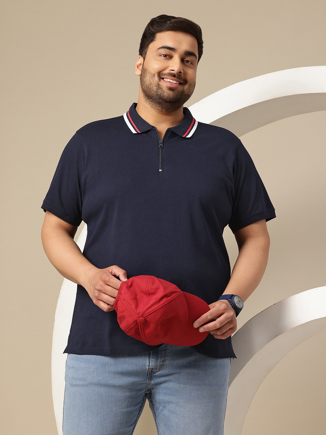 

Sztori Men Plus Size Pure Cotton Polo Collar T-shirt, Navy blue
