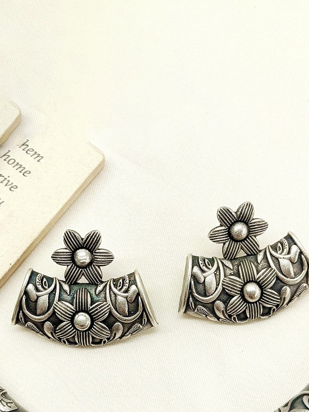 

Sangria Oxidised Floral Stud Earrings, Silver