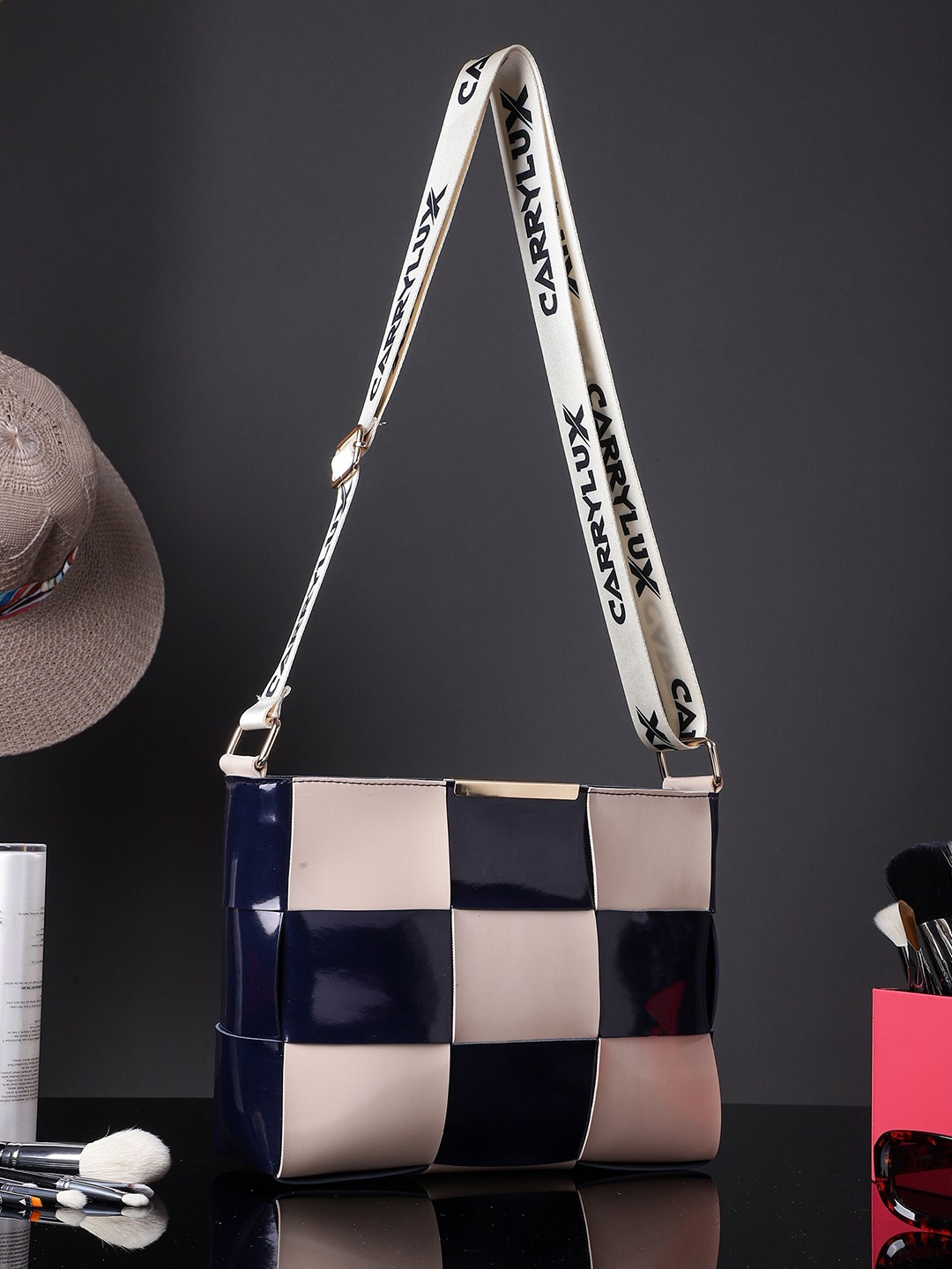 

CarryLux Women Checked Crossbody Sling Bag, Navy blue