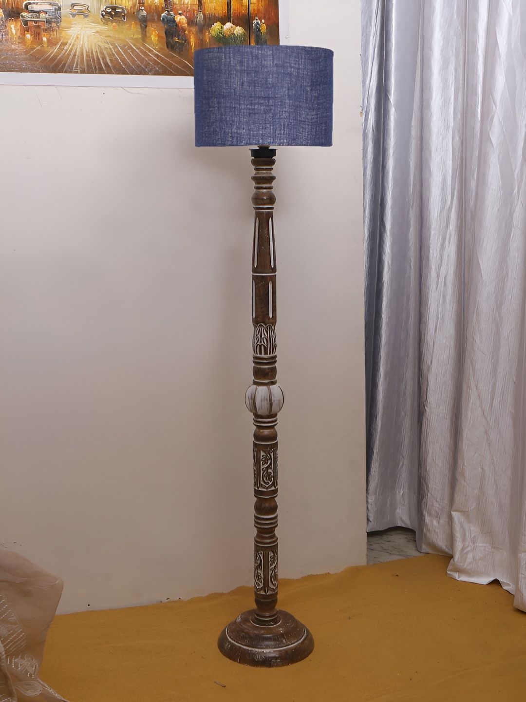 

Devansh Blue & Brown Jute Drum Wooden Floor Lamp