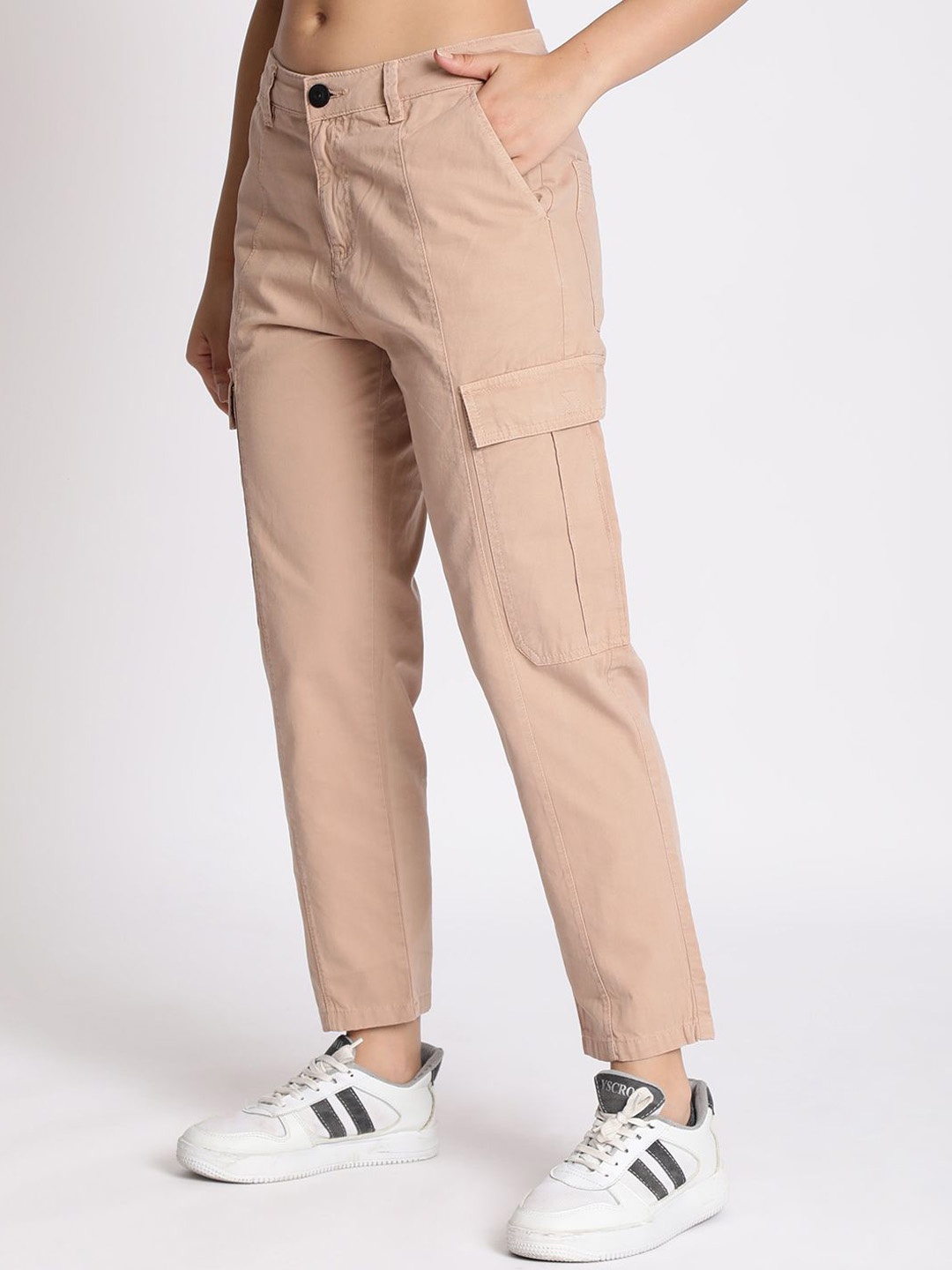 

The Roadster Lifestyle Co Cotton Paneled Cargo Trousers, Beige