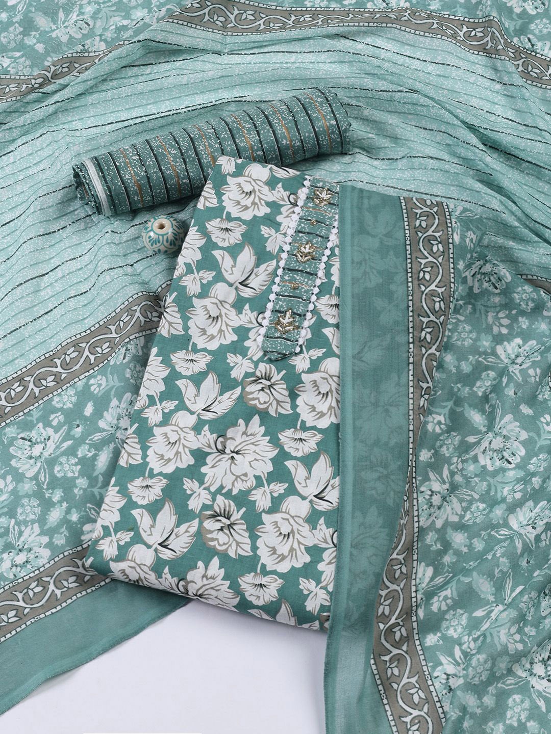 

Meena Bazaar Printed Unstitched Dress Material, Green