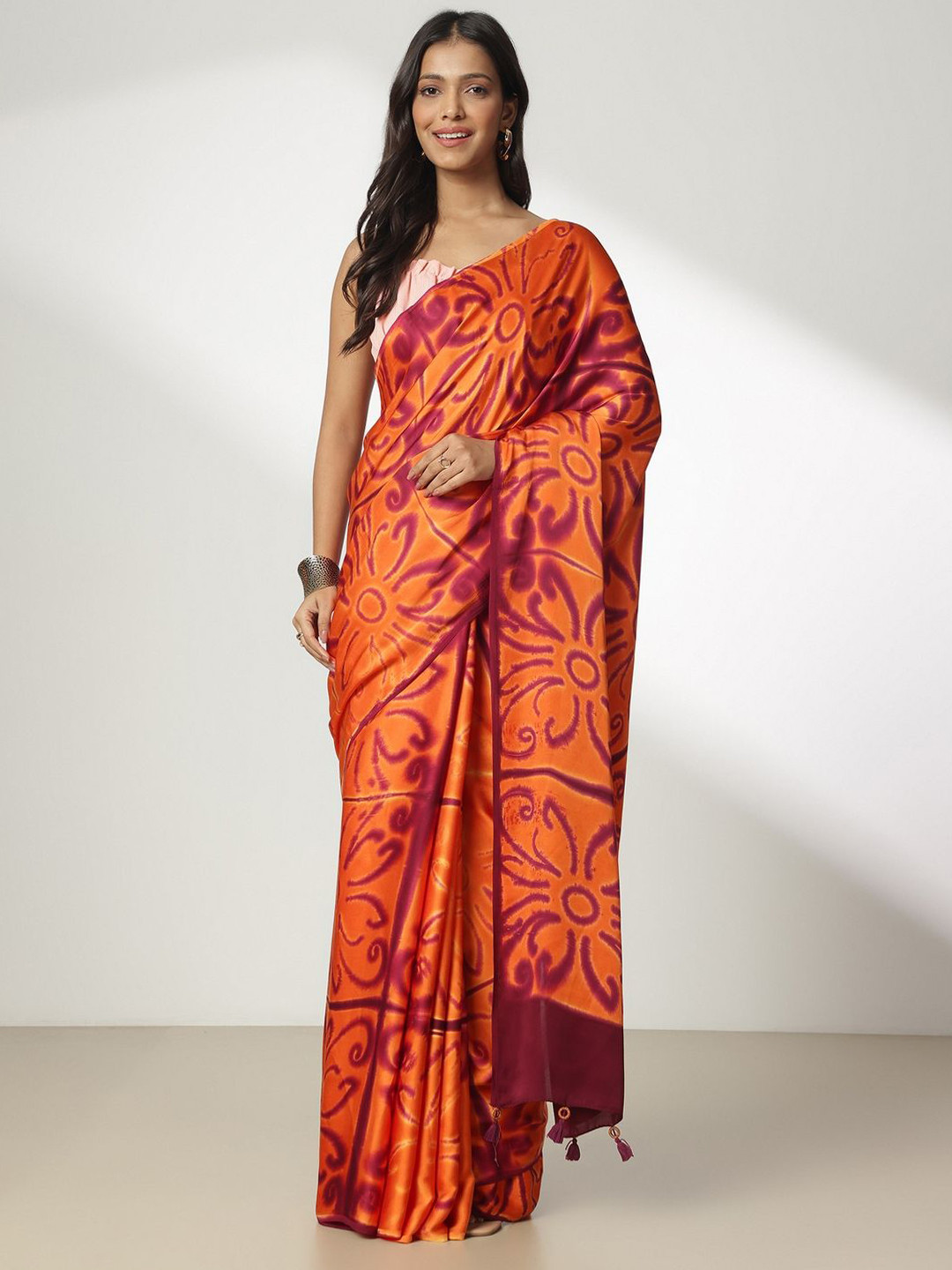 

navyasa by liva Floral Liva Saree, Orange