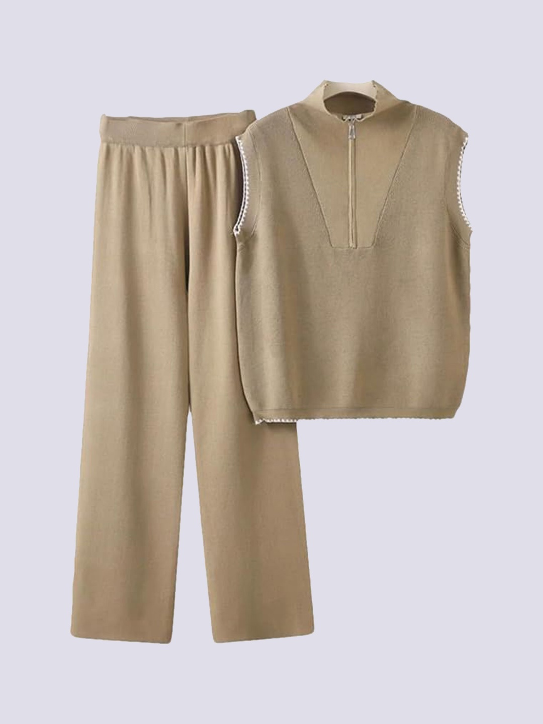 

PANKH Wess Ribbed Sweater & Trouser Co-Ord Set, Beige