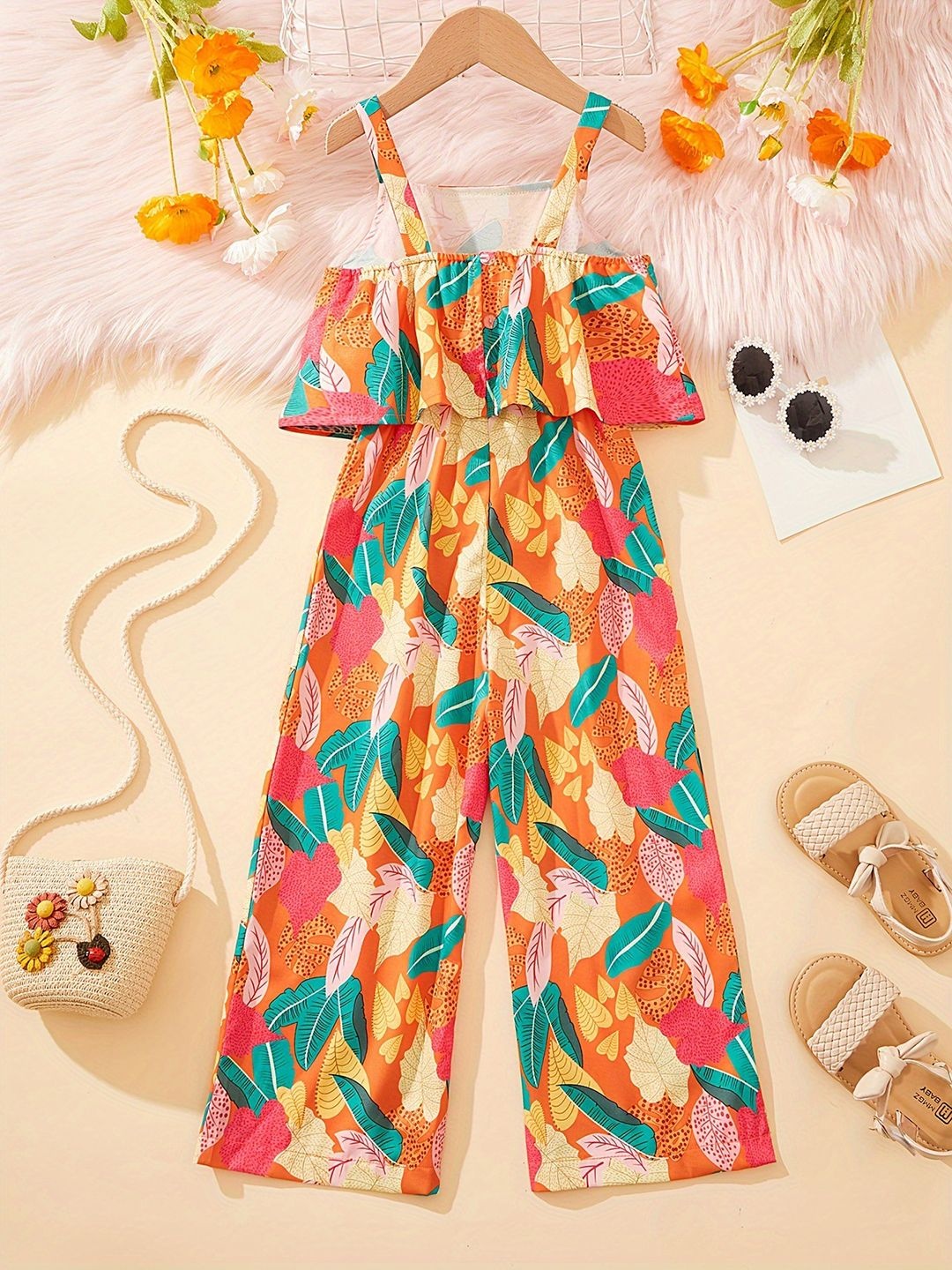 

YK Girls Printed Basic Jumpsuit, Orange