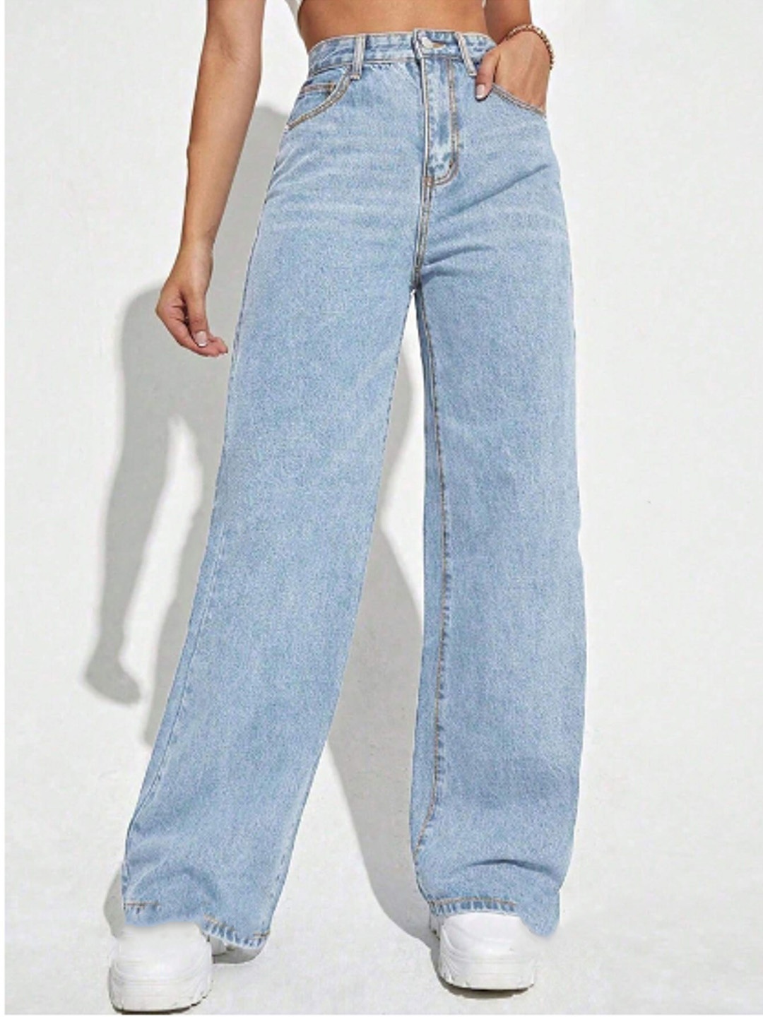 

BAESD Women Comfort Wide Leg Light Fade Stretchable Jeans, Blue