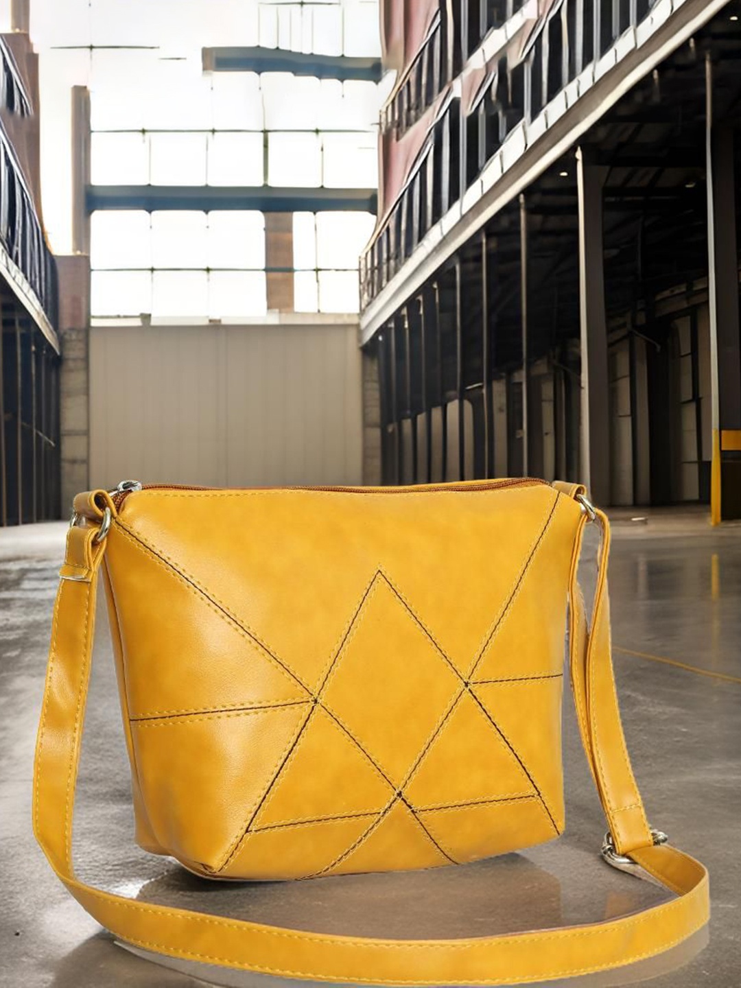 

Leather Land Sling Bag with Applique, Yellow