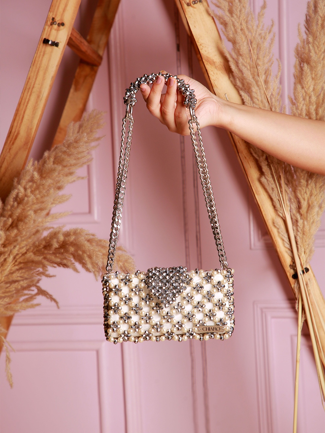 

Chiaro Embellished Envelope Clutch, Silver