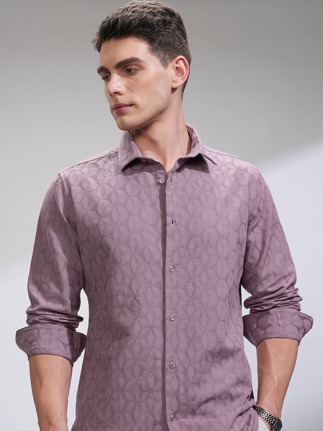 

HIGHLANDER Men Comfort Slim Fit Opaque Casual Shirt, Lavender