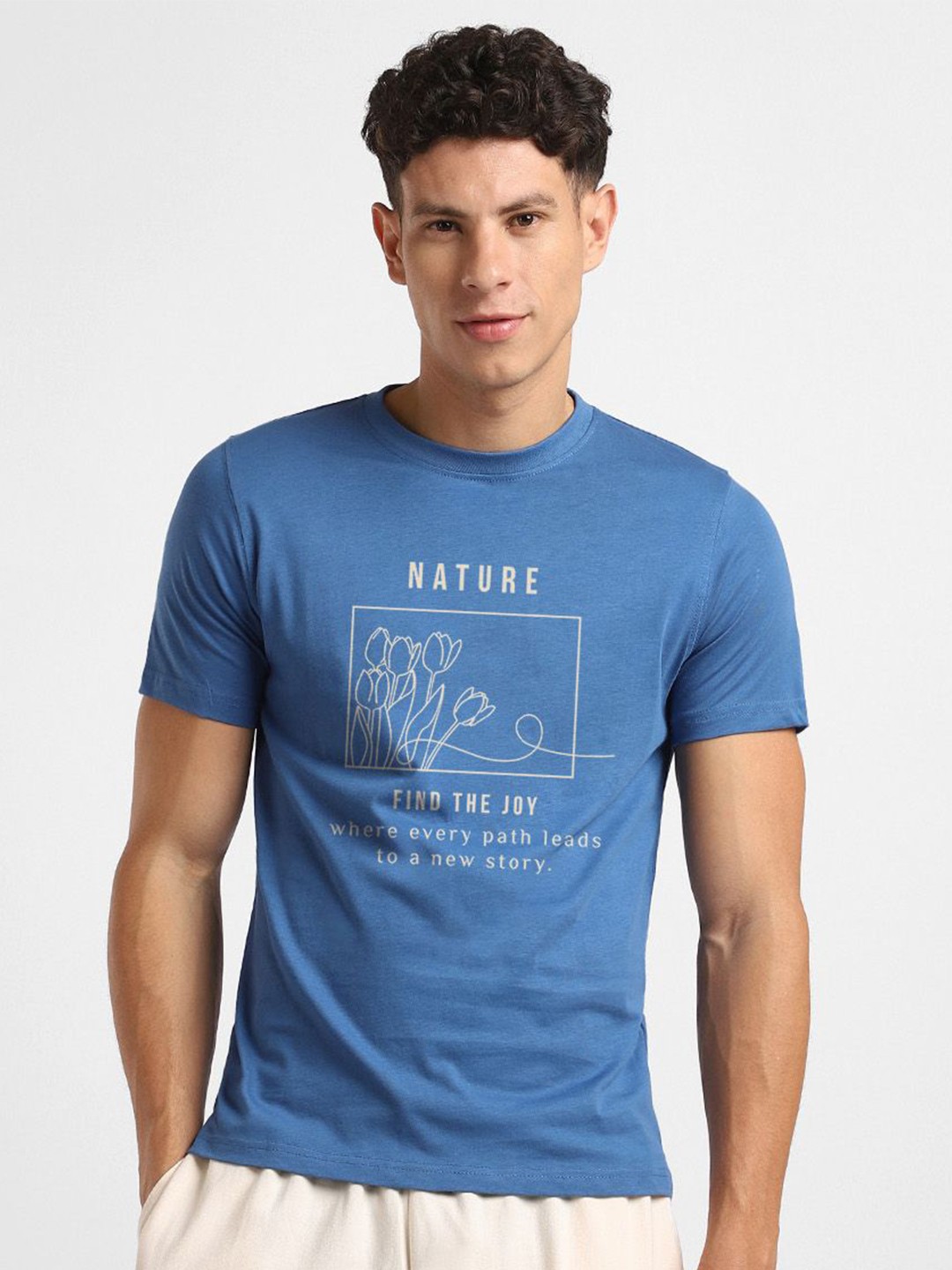 

NOBERO Men Printed T-shirt, Blue
