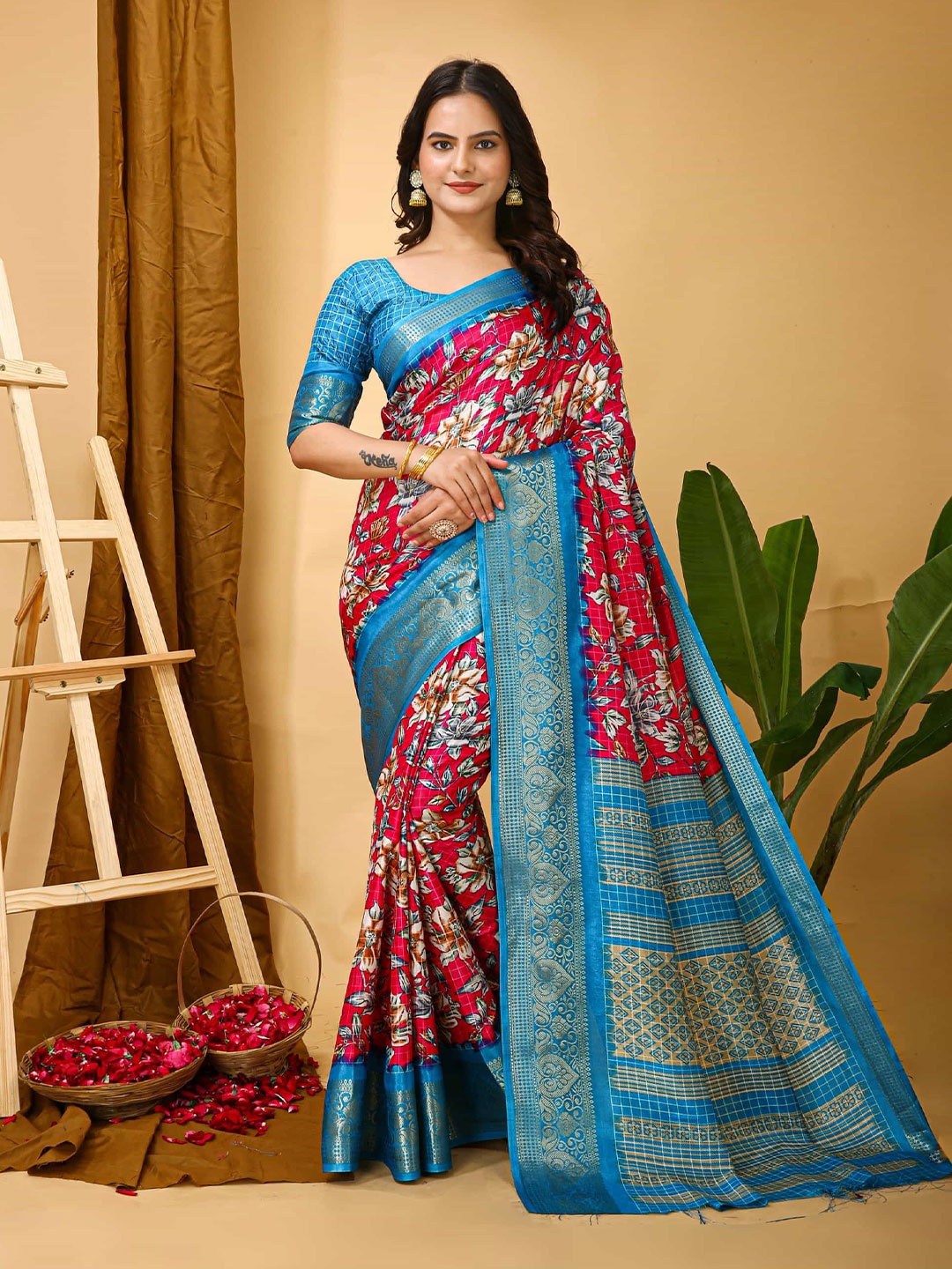 

Mitera Ethnic Motifs Zari Art Silk Banarasi Saree, Pink