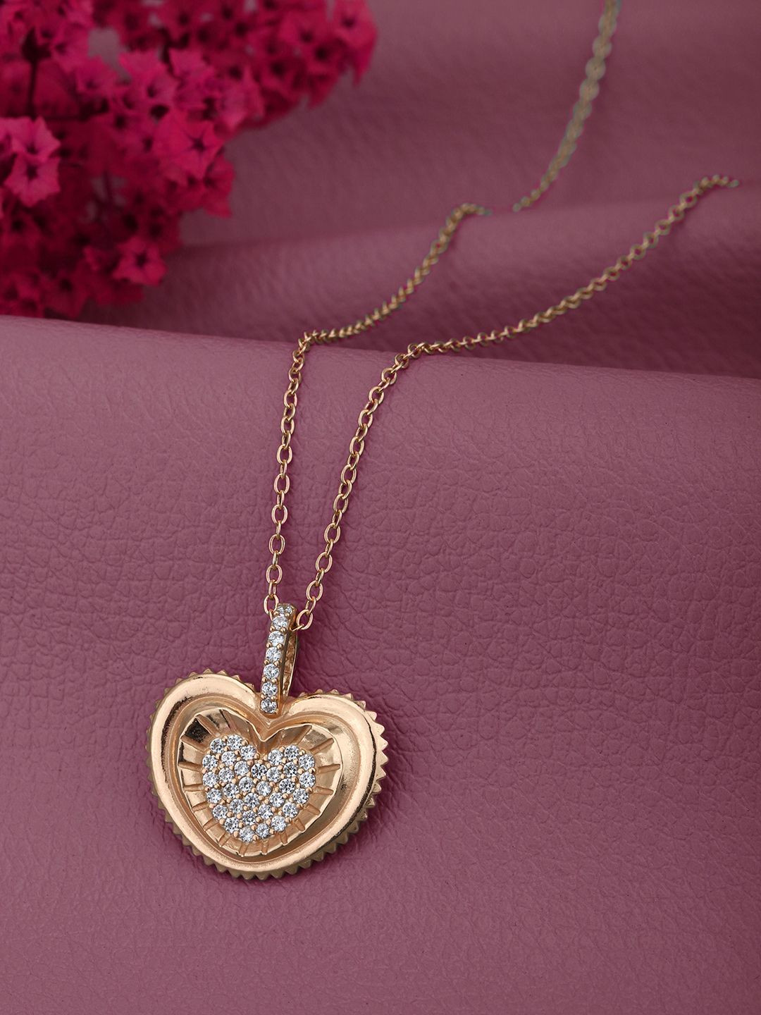 

Carlton London 18kt Rose Gold Plated CZ Heart Pendant with Chain