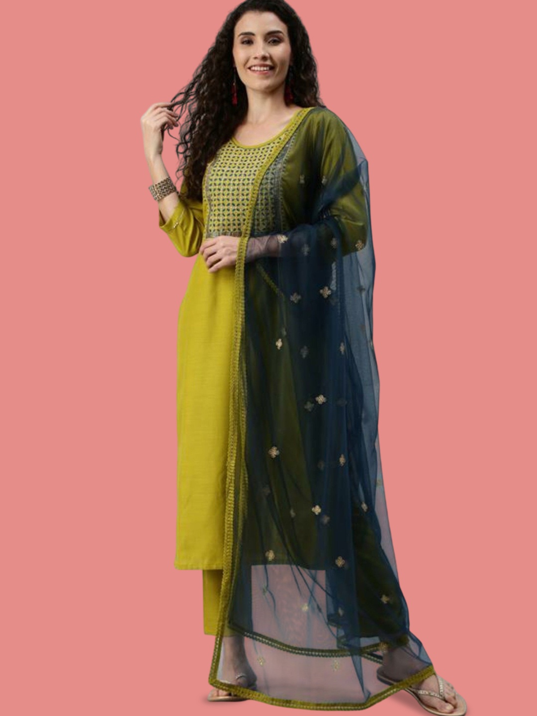 

BAESD Women Embroidered Regular Kurta with Trousers & With Dupatta, Green