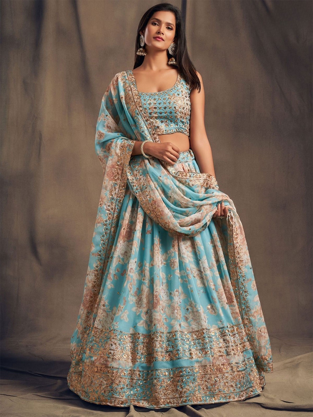 

ODETTE Embellished Zardozi Semi-Stitched Lehenga & Blouse With Dupatta, Blue