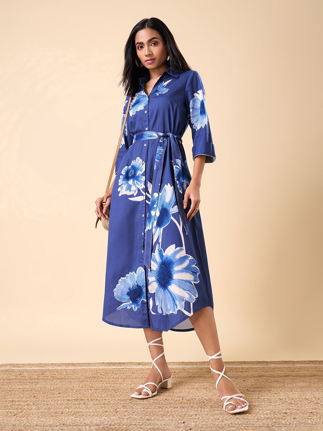 

Marigold Lane Floral Print Shirt Midi Dress, Blue