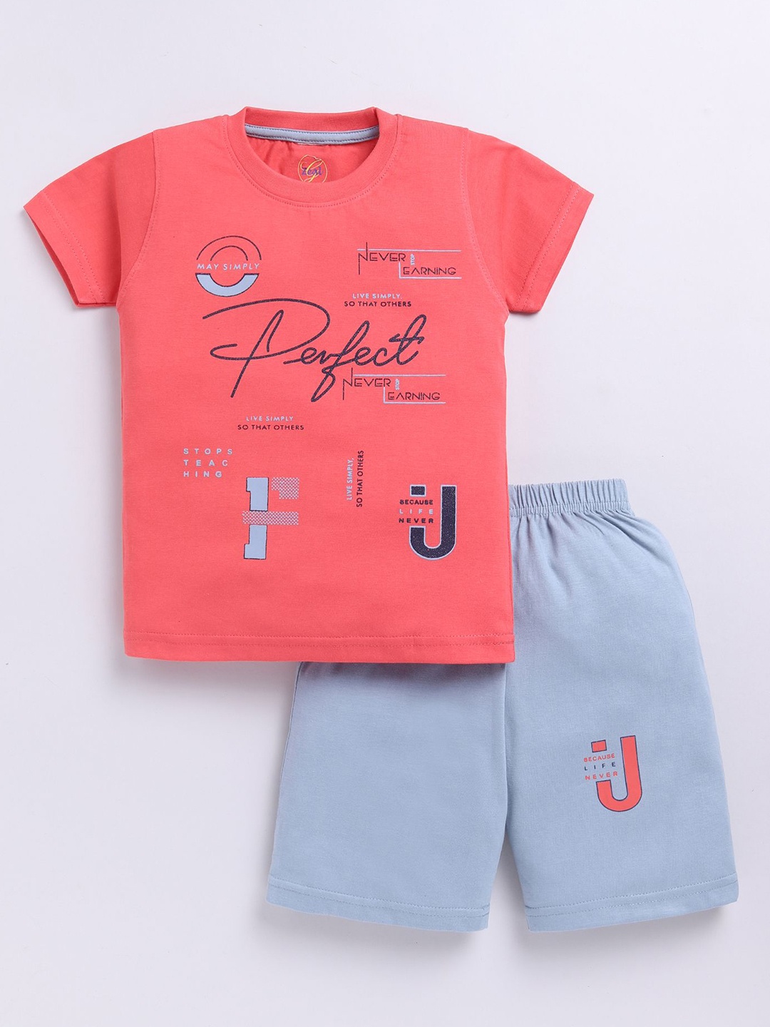 

Zeal Boys Printed T-shirt with Shorts, Coral
