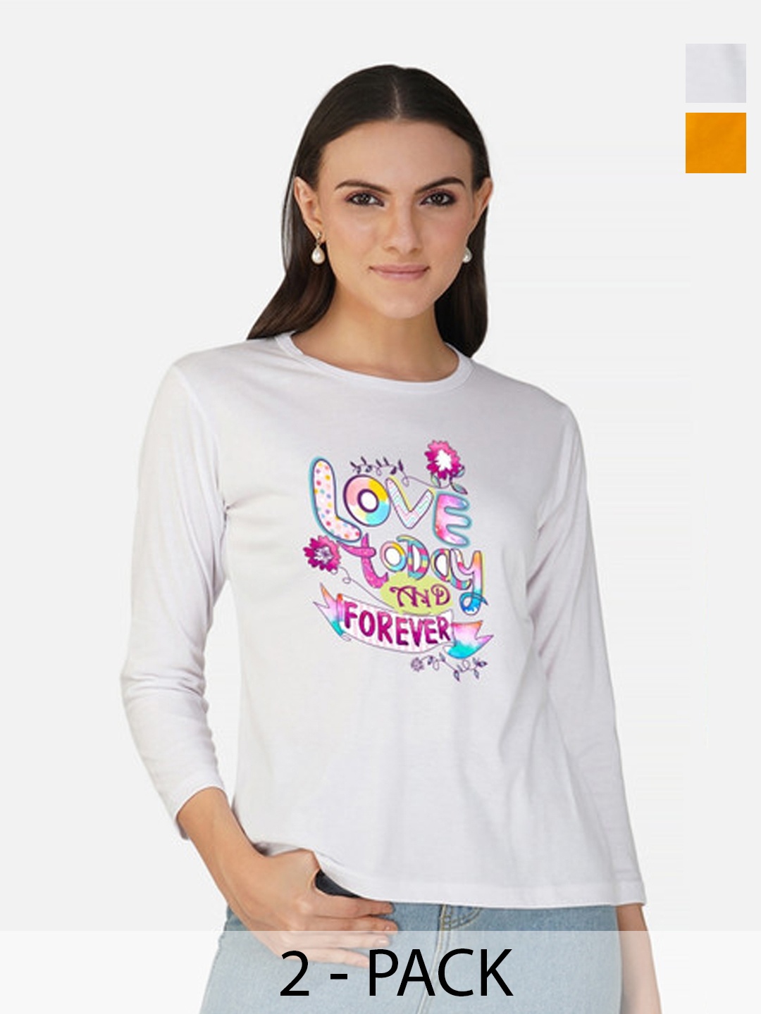 

Metronaut Women 2 Printed Bio Finish Applique T-shirt, White
