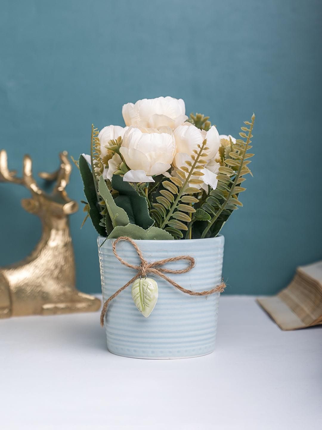 

MARKET99 Blue 2 Pieces Rose Artificial Flower With Pot