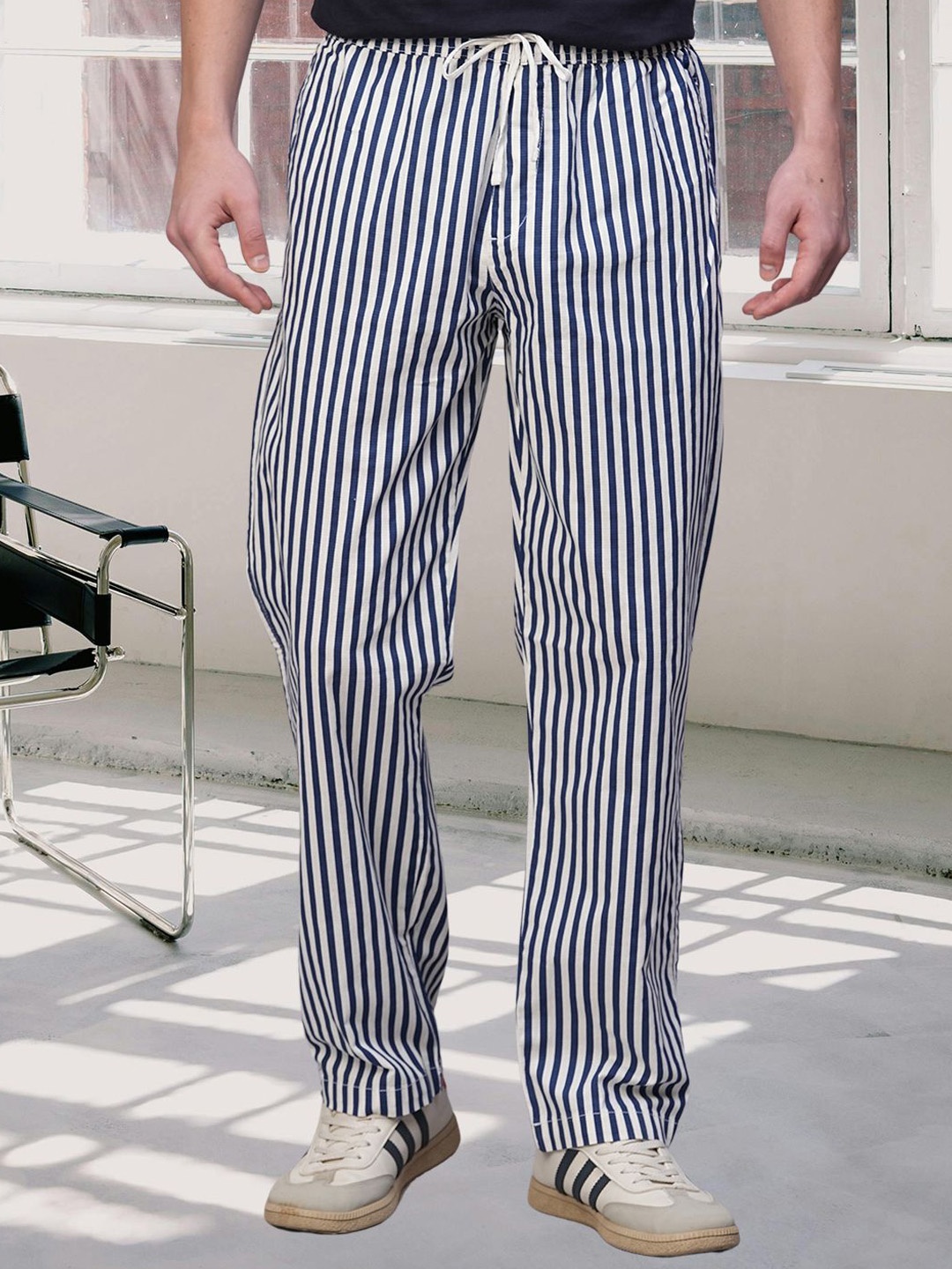 

PRONK Men Cotton Mid Rise Straight Lounge Pants, Blue