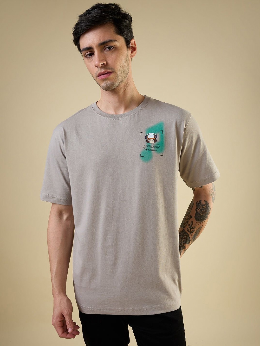 

Status Quo Men Printed Pure Cotton Applique T-shirt, Grey